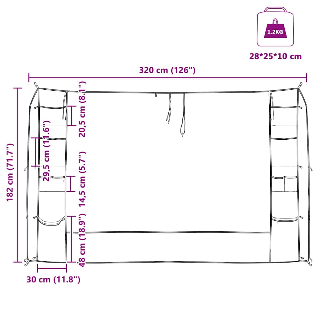 Hängender Zeltorganiser Grau und Blau 320 x 182 cm Oxford