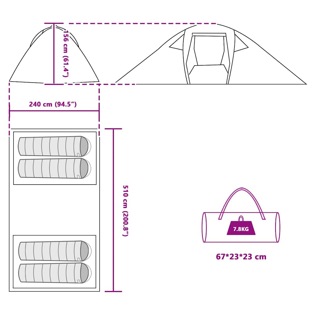 Tunnelzelt mit Dach mit Speicher Grün 510 x 240 x 156 cm Taft