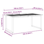 Gartentisch Grau 180 x 90 x 75 cm Massivholz Akazie
