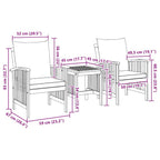 Gartensofa-set mit Kissen 3 pcs Öl-Natur Massivholz Akazie