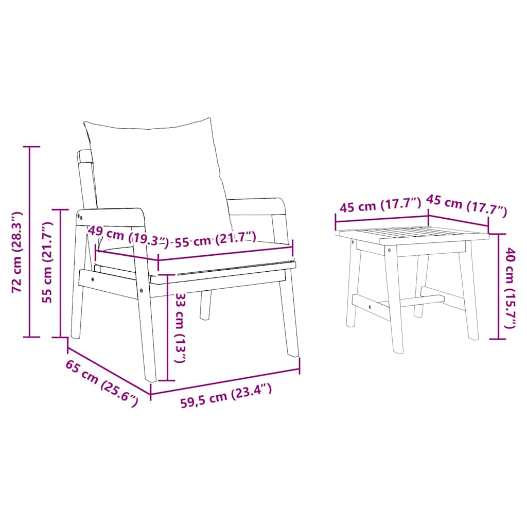 Bistrogarnitur mit Kissen 3 pcs Braun Massivholz Akazie