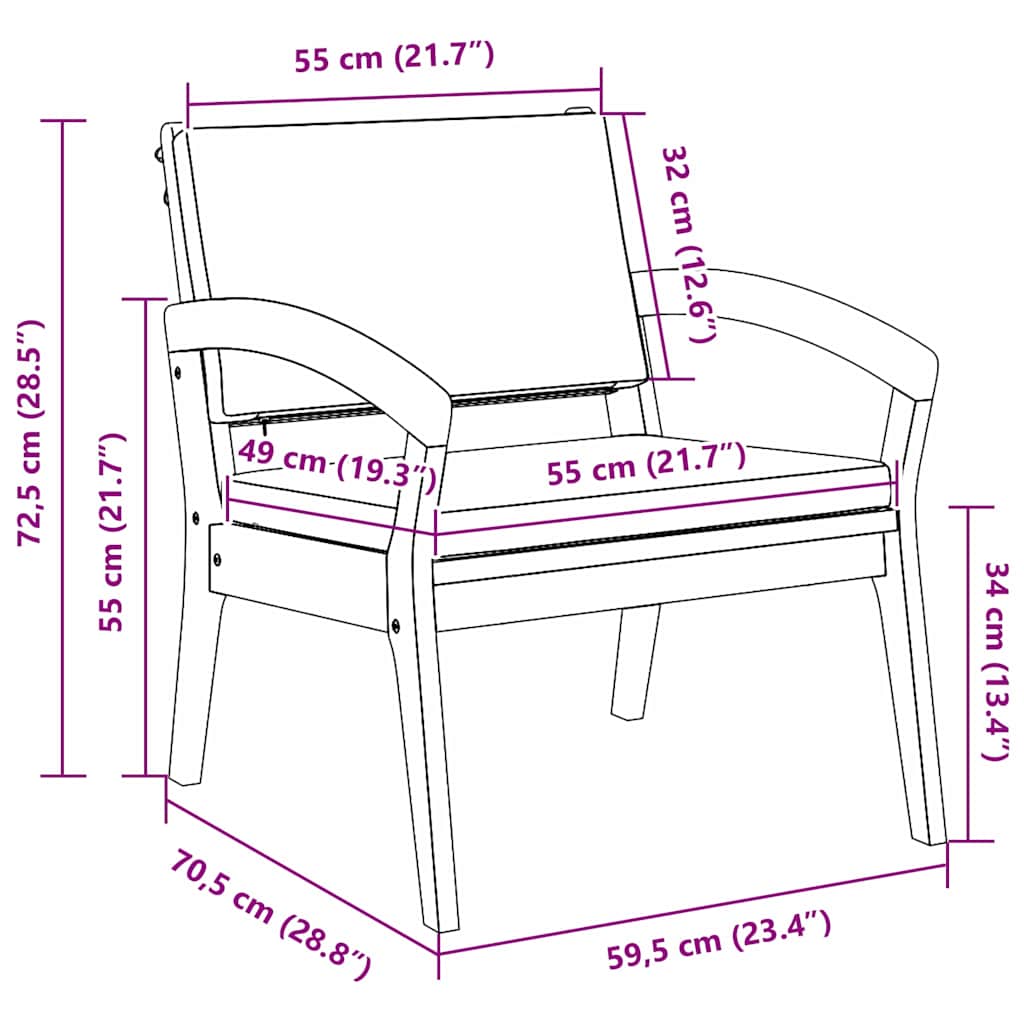 Gartenstuhl mit Kissen 2 pcs Öl-Natur Massivholz Akazie
