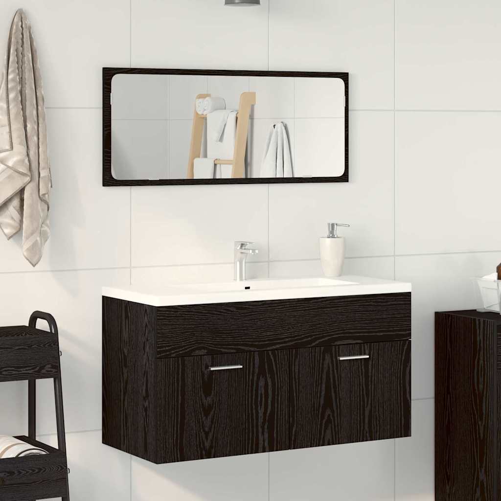 Badezimmermöbel-Set 2 pcs Schwarz Eichen-Optik Holzwerkstoff