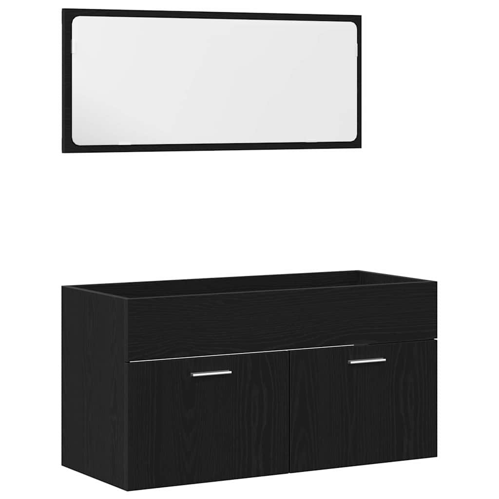 Badezimmermöbel-Set 2 pcs Schwarz Eichen-Optik Holzwerkstoff
