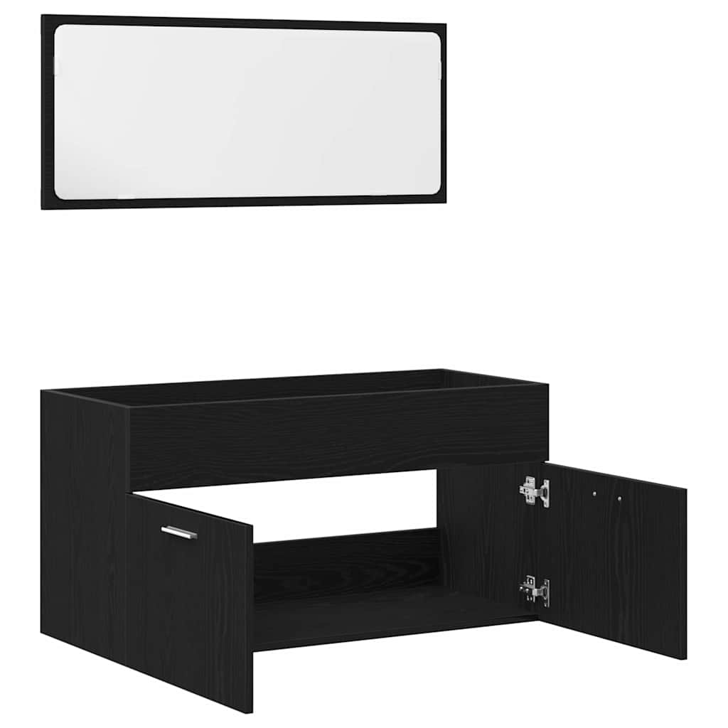 Badezimmermöbel-Set 2 pcs Schwarz Eichen-Optik Holzwerkstoff