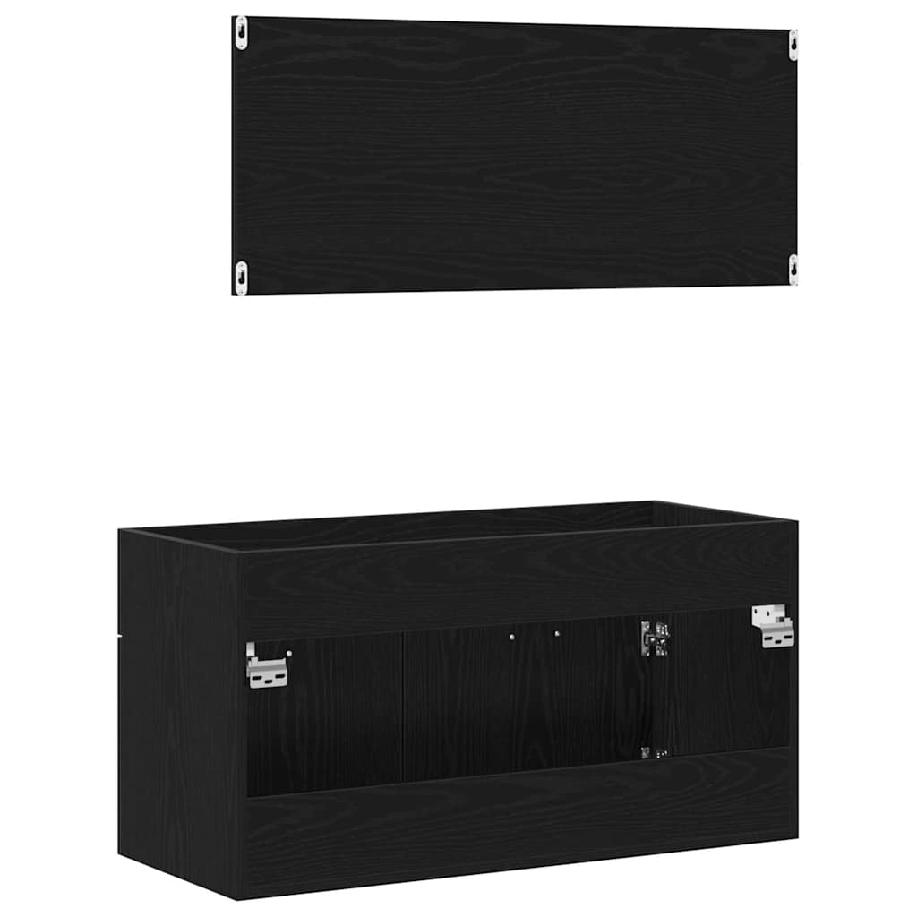 Badezimmermöbel-Set 2 pcs Schwarz Eichen-Optik Holzwerkstoff