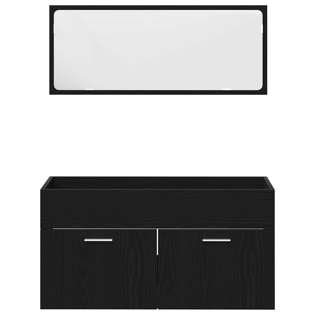 Badezimmermöbel-Set 2 pcs Schwarz Eichen-Optik Holzwerkstoff