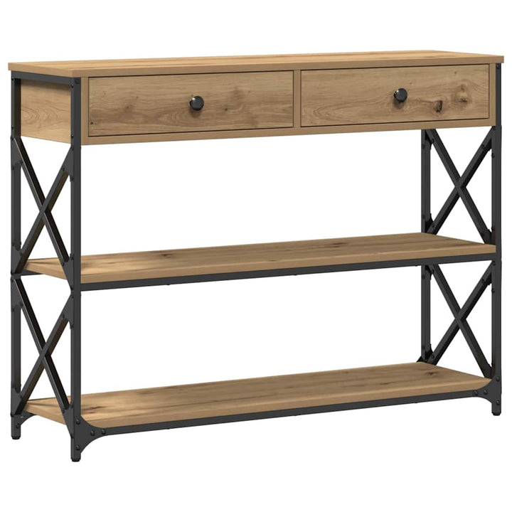 Konsole Tisch mit Regal Eiche handwerklich 100 x 28 x 75 cm