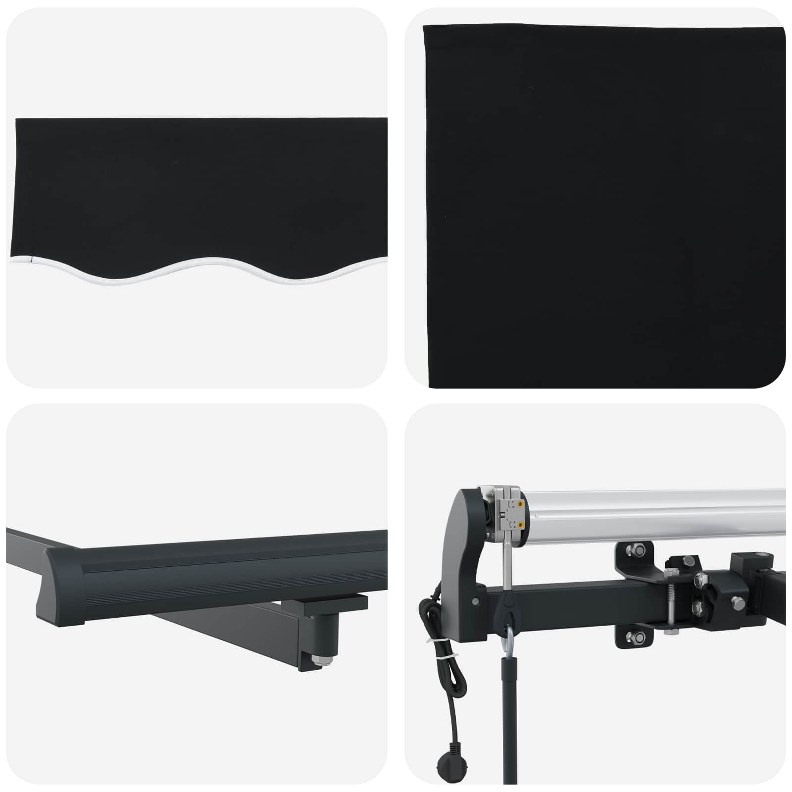 Einziehbare Markise Schwarz 300 x 250 cm Stoff und Aluminium