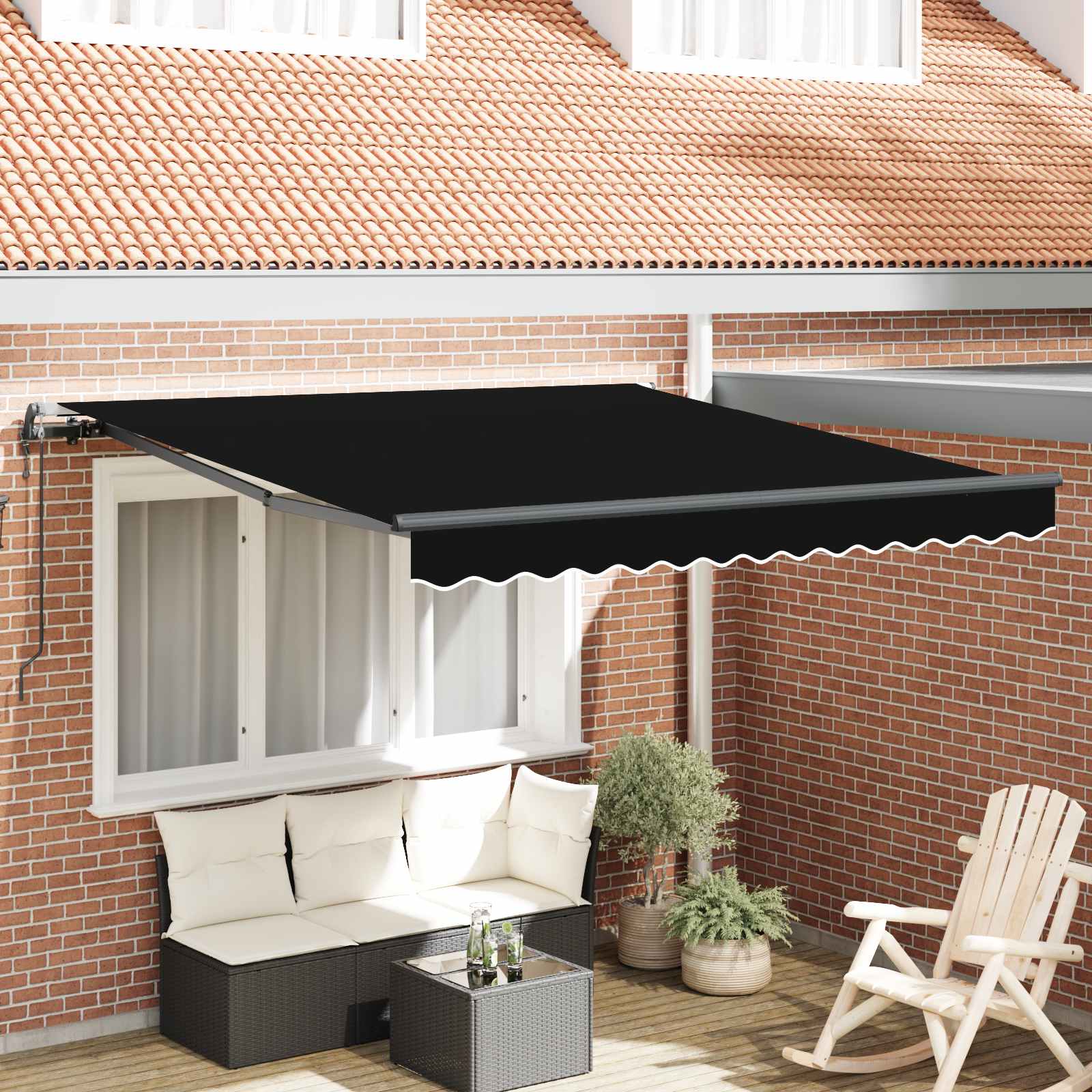 Einziehbare Markise Schwarz 300 x 250 cm Stoff und Aluminium