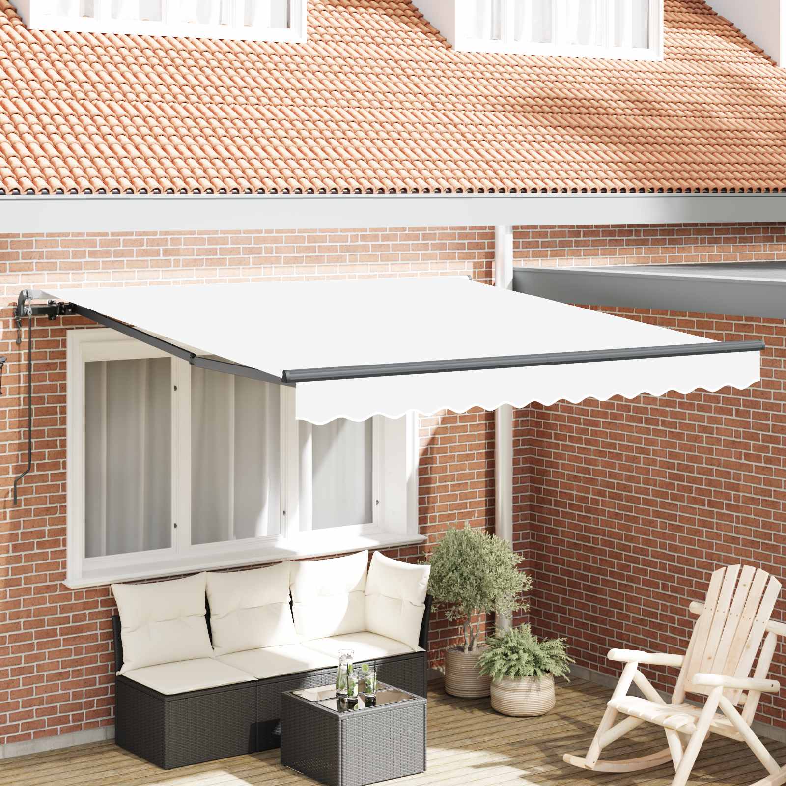 Einziehbare Markise Weiß 300 x 250 cm Stoff und Aluminium