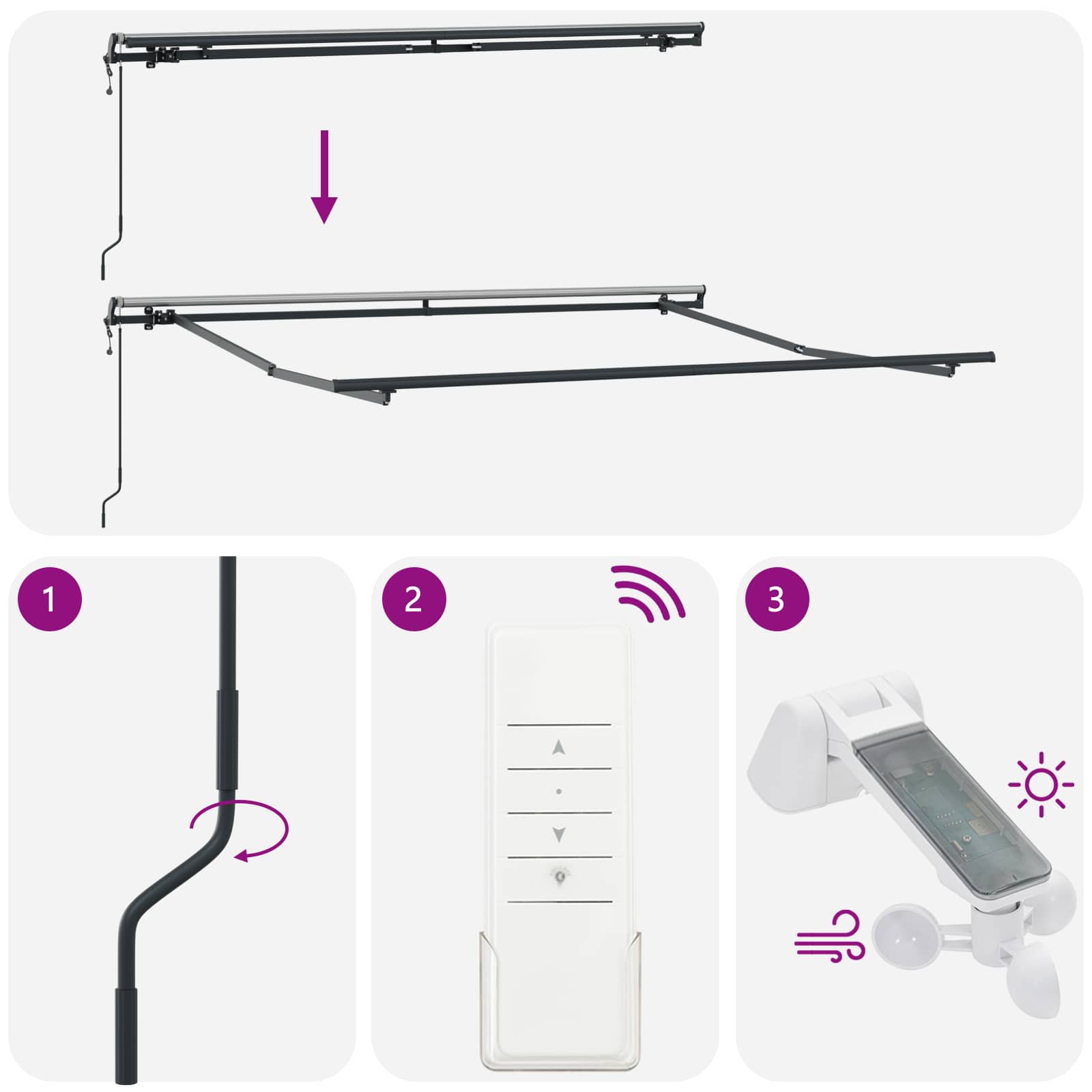 Einziehbare Markise Weiß 300 x 250 cm Stoff und Aluminium