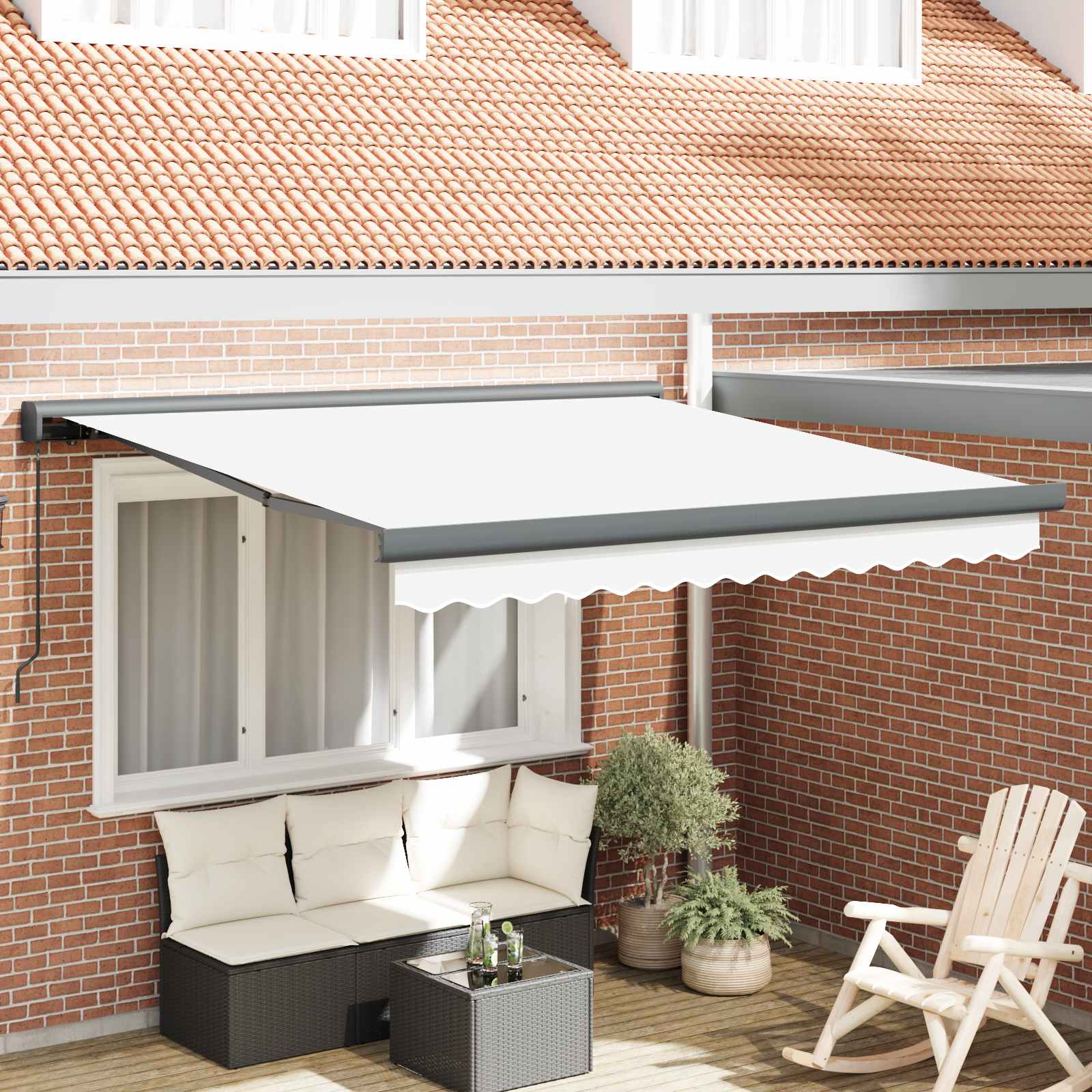 Einziehbare Markise Weiß 300 x 250 cm Stoff und Metall
