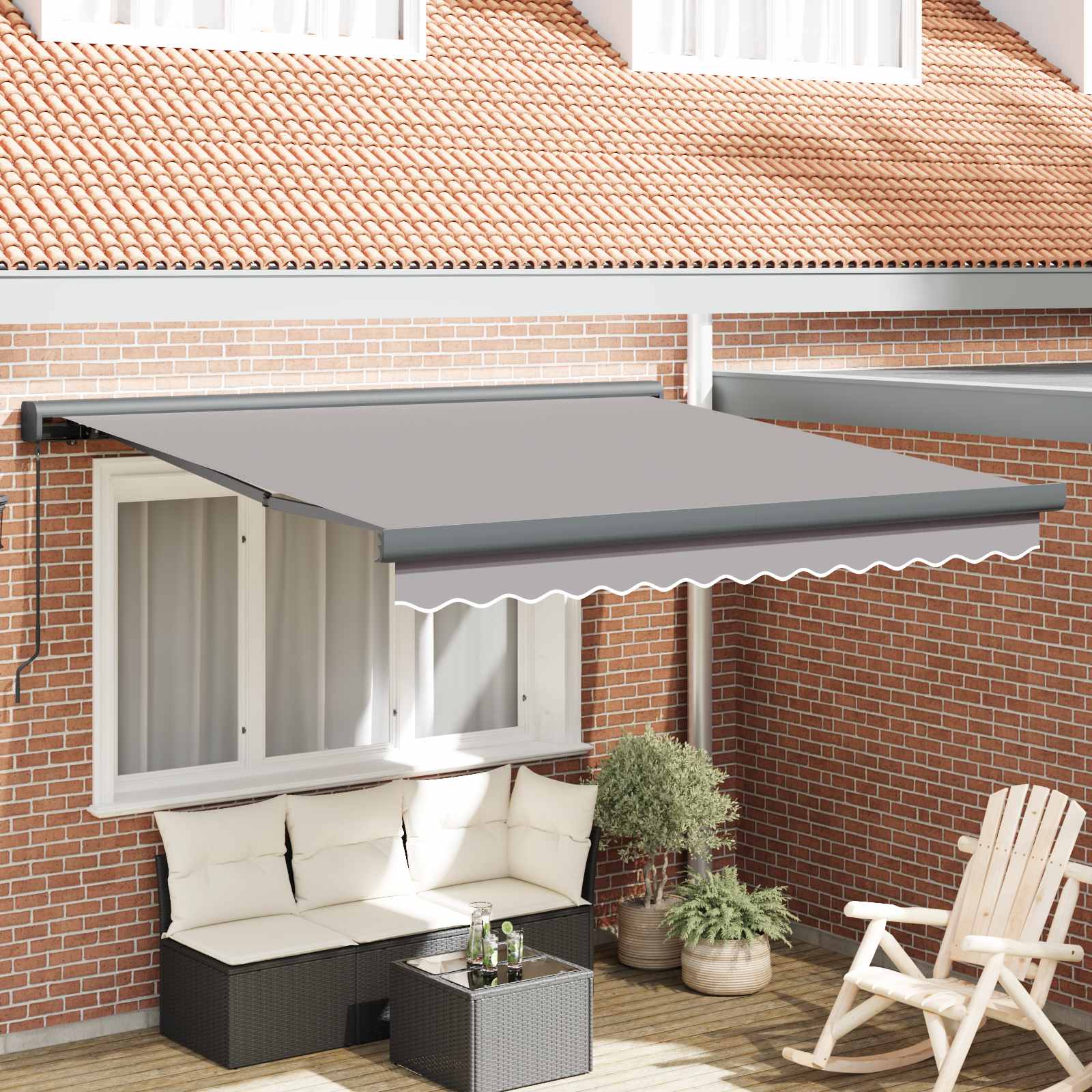 Einziehbare Markise Hellgrau 300 x 250 cm Stoff und Metall