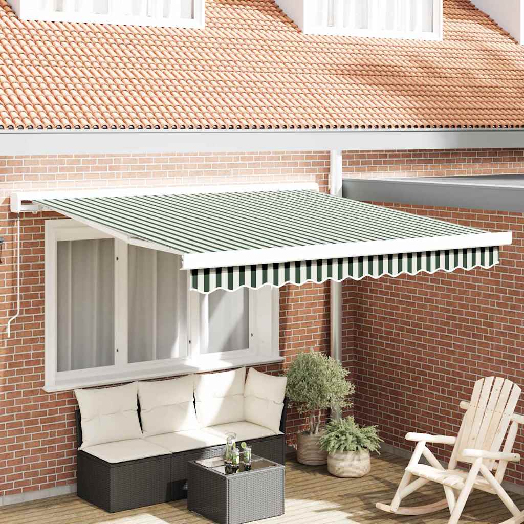 Einziehbare Markise Grün und Weiß 300 x 250 cm Stoff und Metall