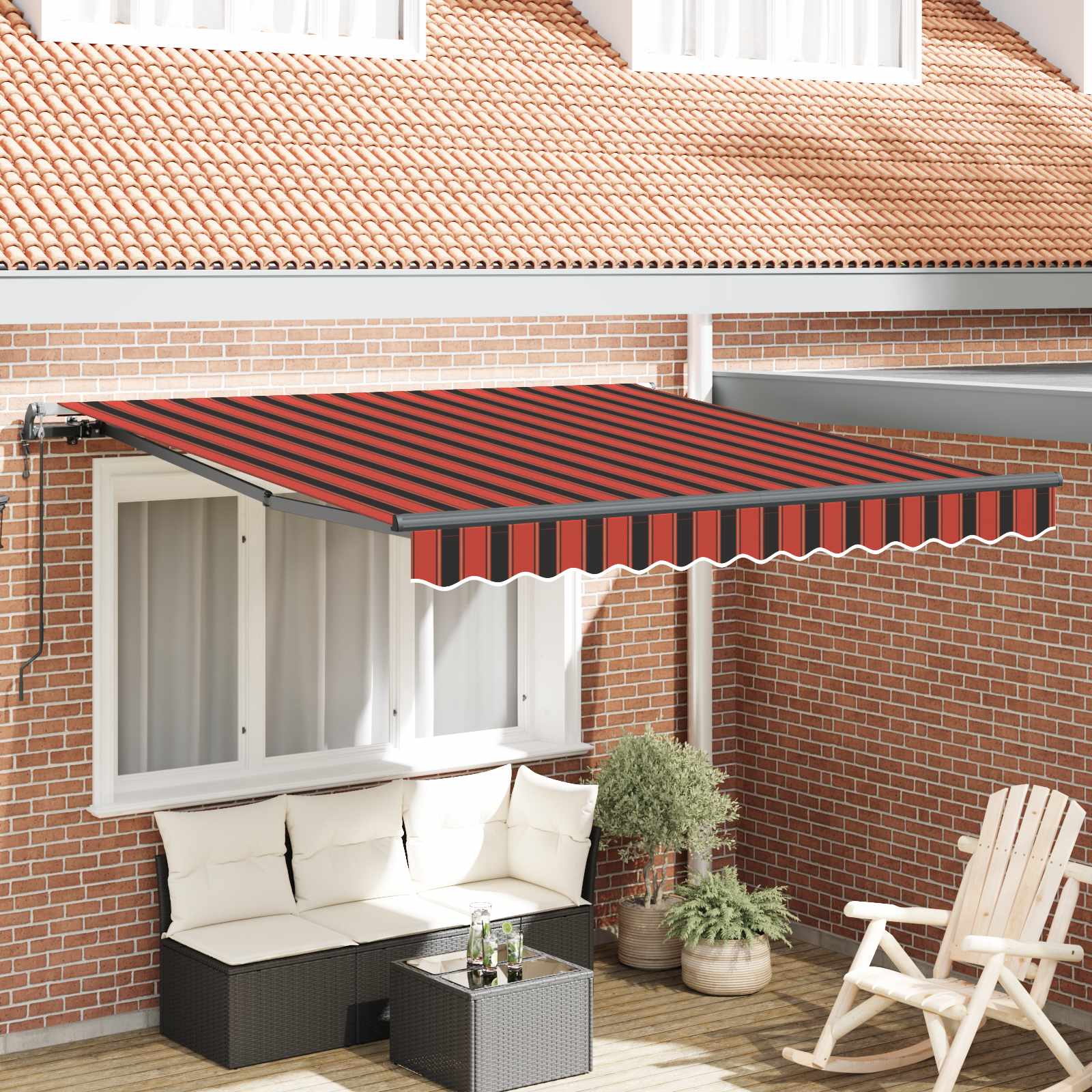 Einziehbare Markise Rot und Schwarz 350 x 250 cm