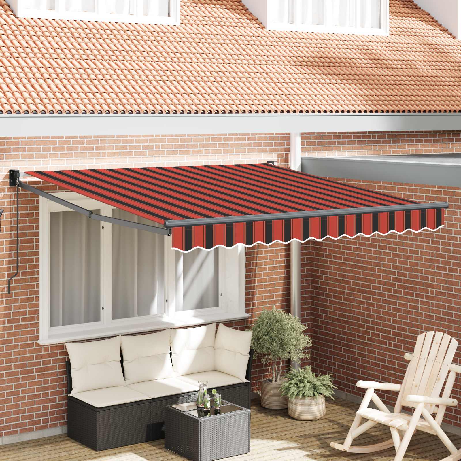 Markise Rot und Schwarz 350 x 250 x 165 cm Polyester