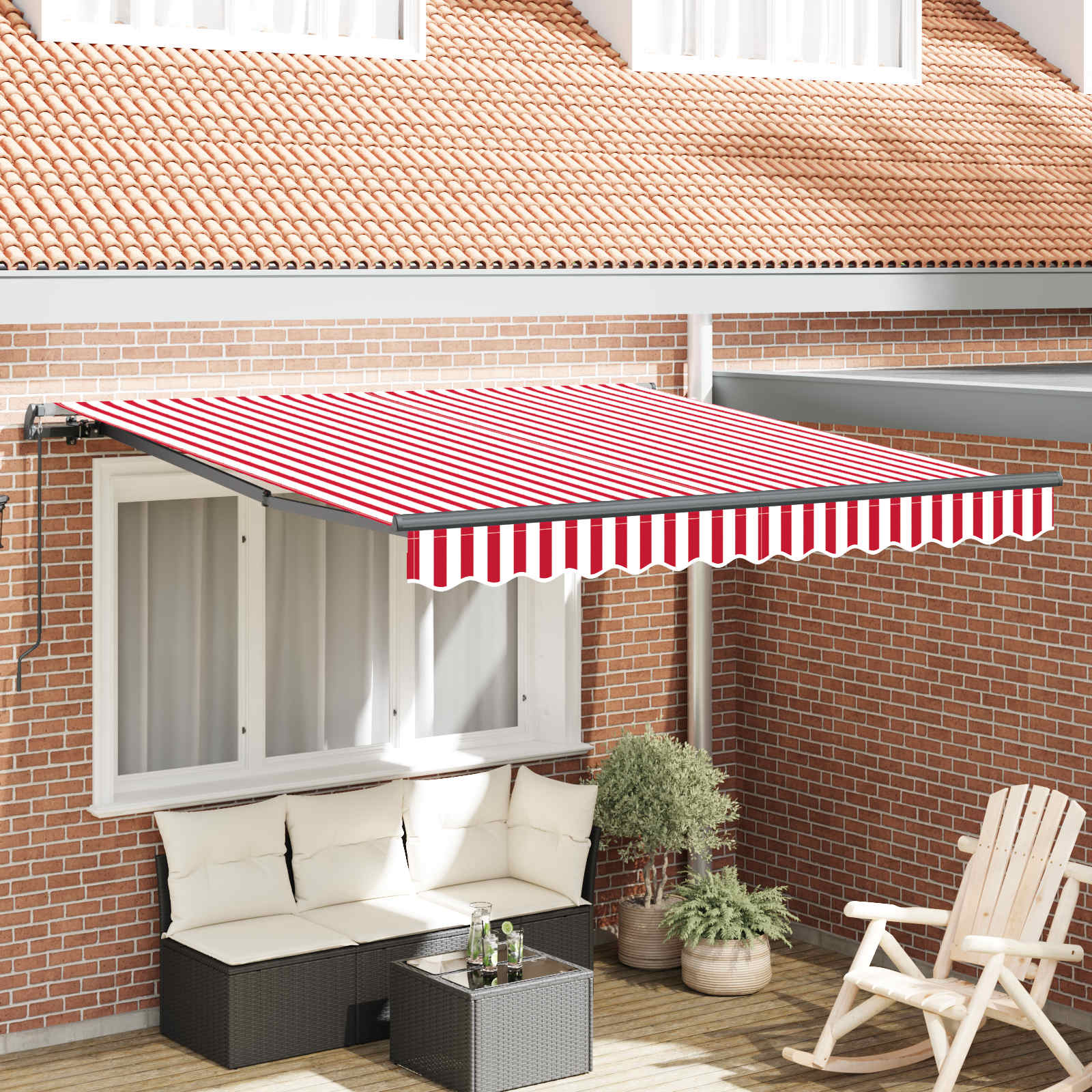 Einziehbare Markise Rot und Weiß 350 x 250 cm
