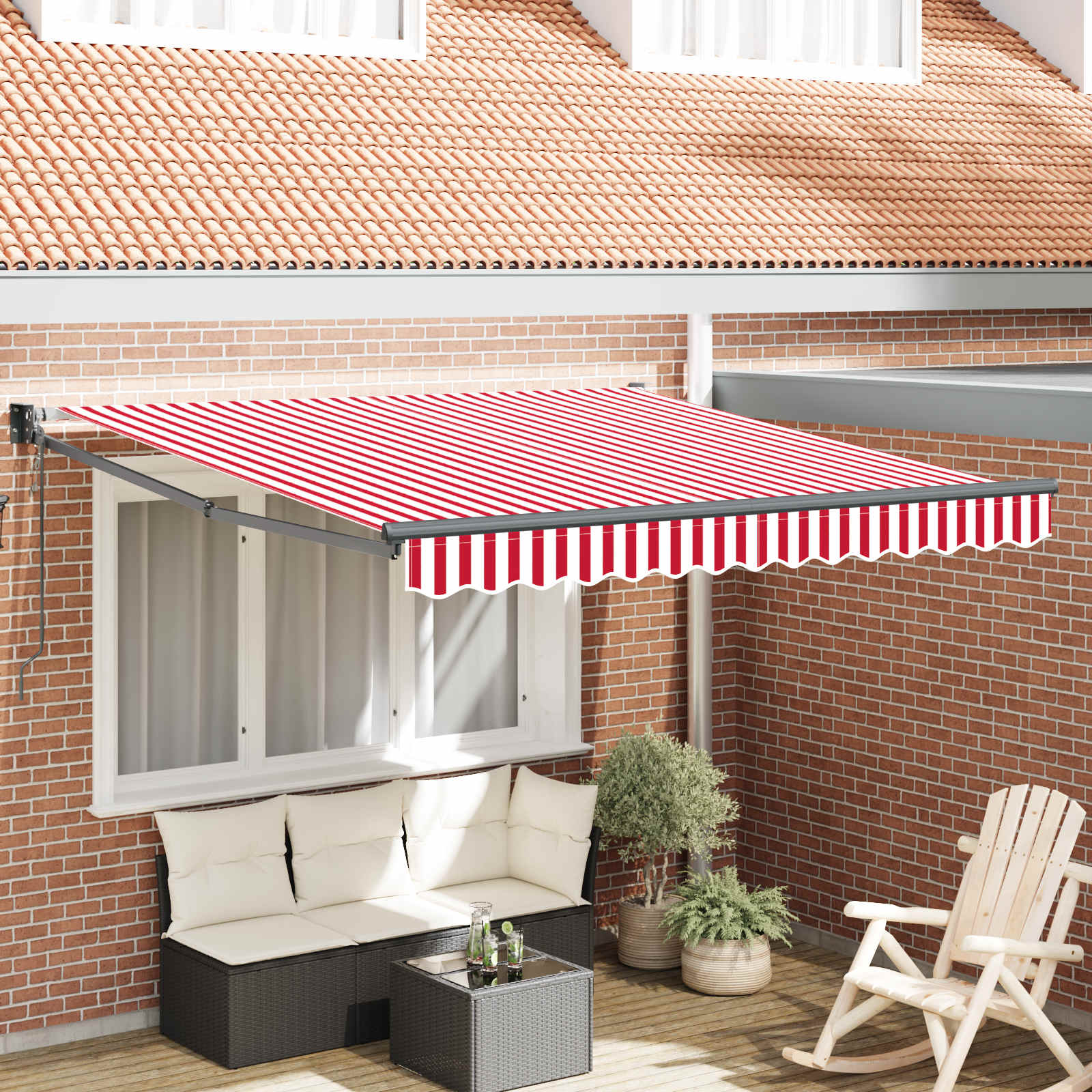 Einziehbare Markise Rot und Weiß 350 x 250 cm