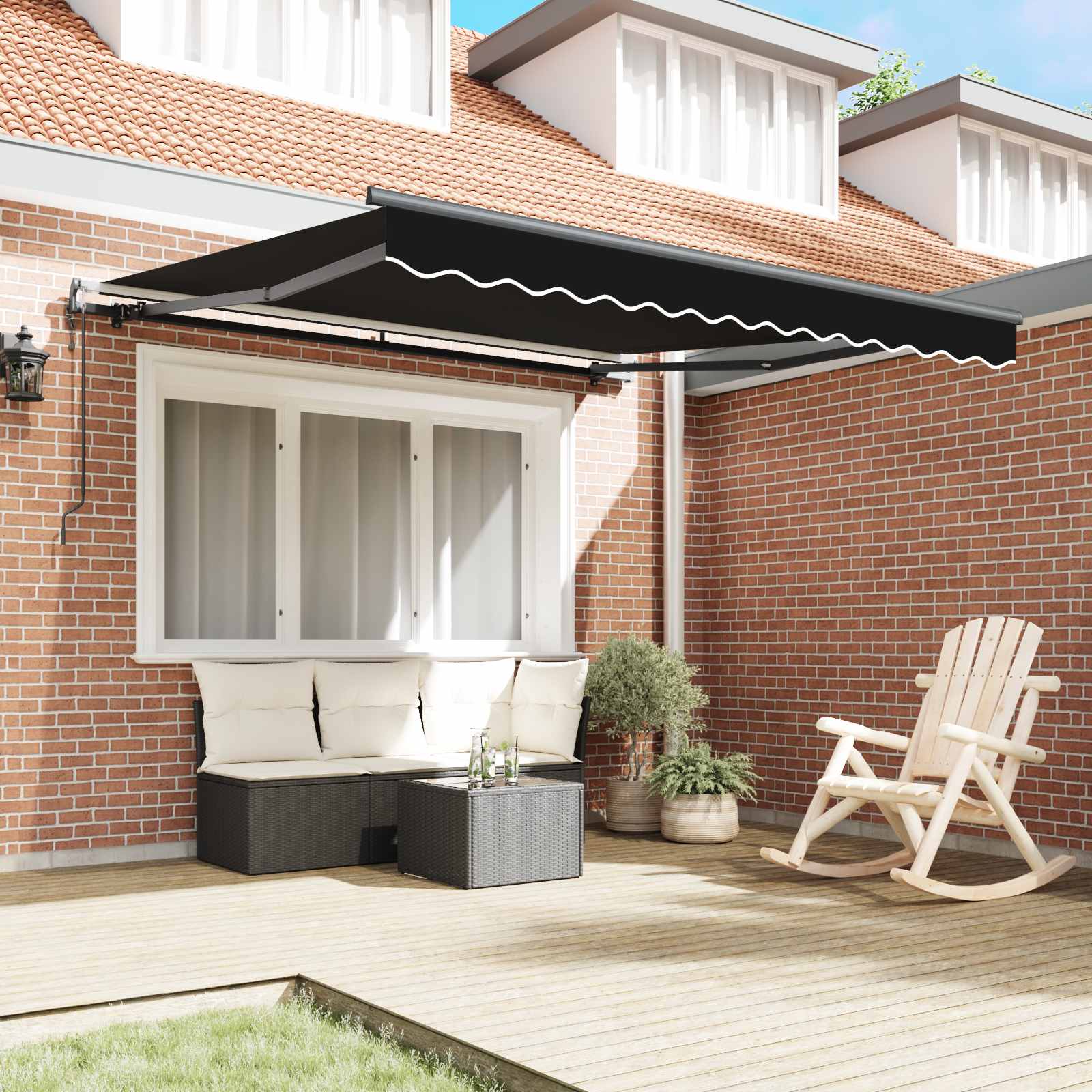 Einziehbare Markise Schwarz 350 x 250 cm Stoff und Aluminium