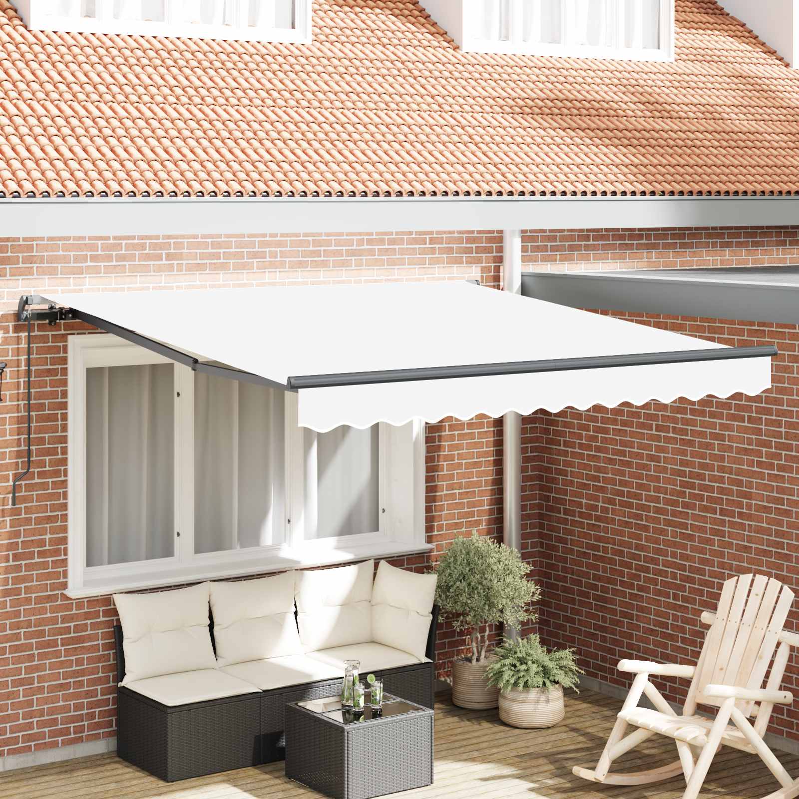 Einziehbare Markise Weiß 350 x 250 cm Polyester und Stahl