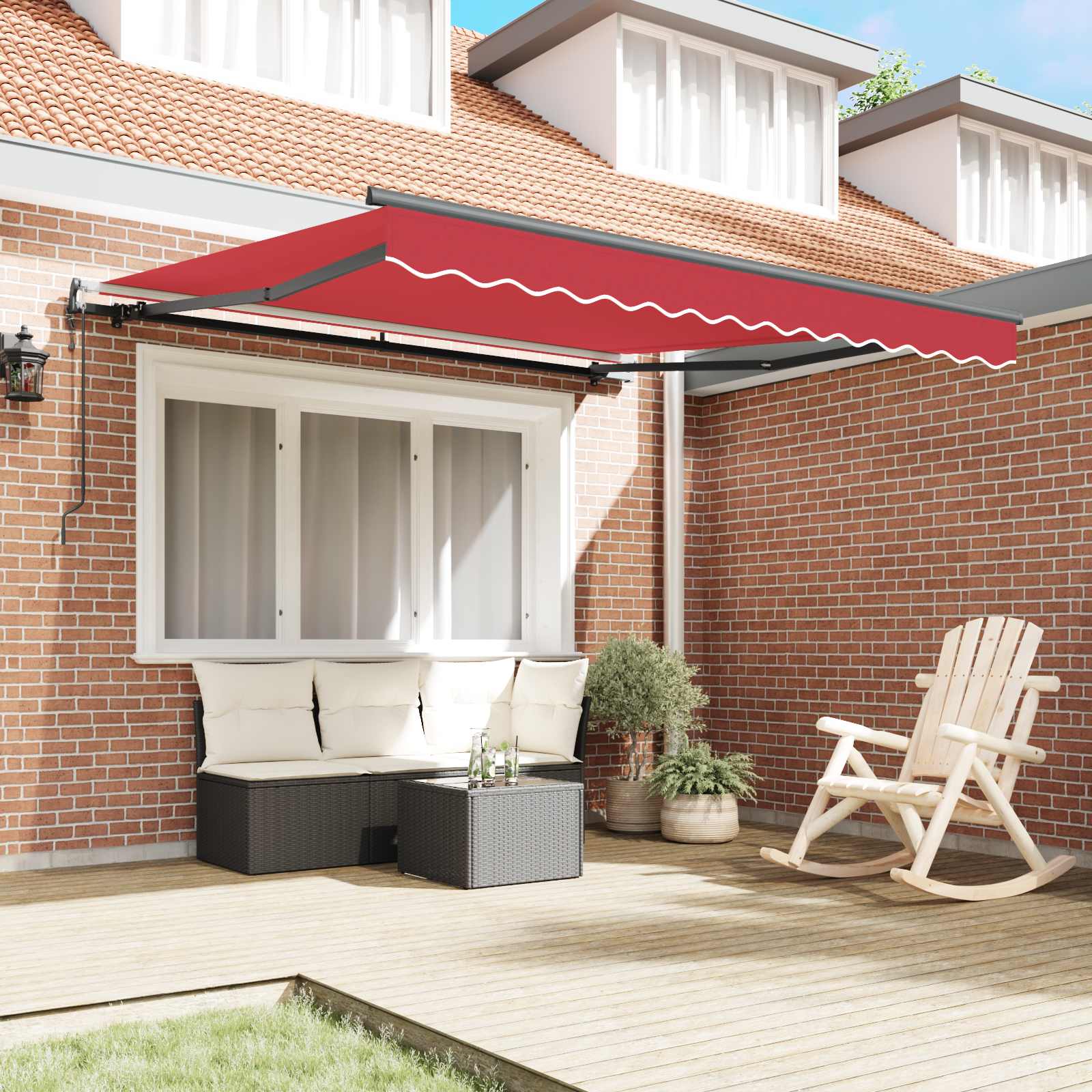 Einziehbare Markise Rot 350 x 250 cm Stoff und Aluminium