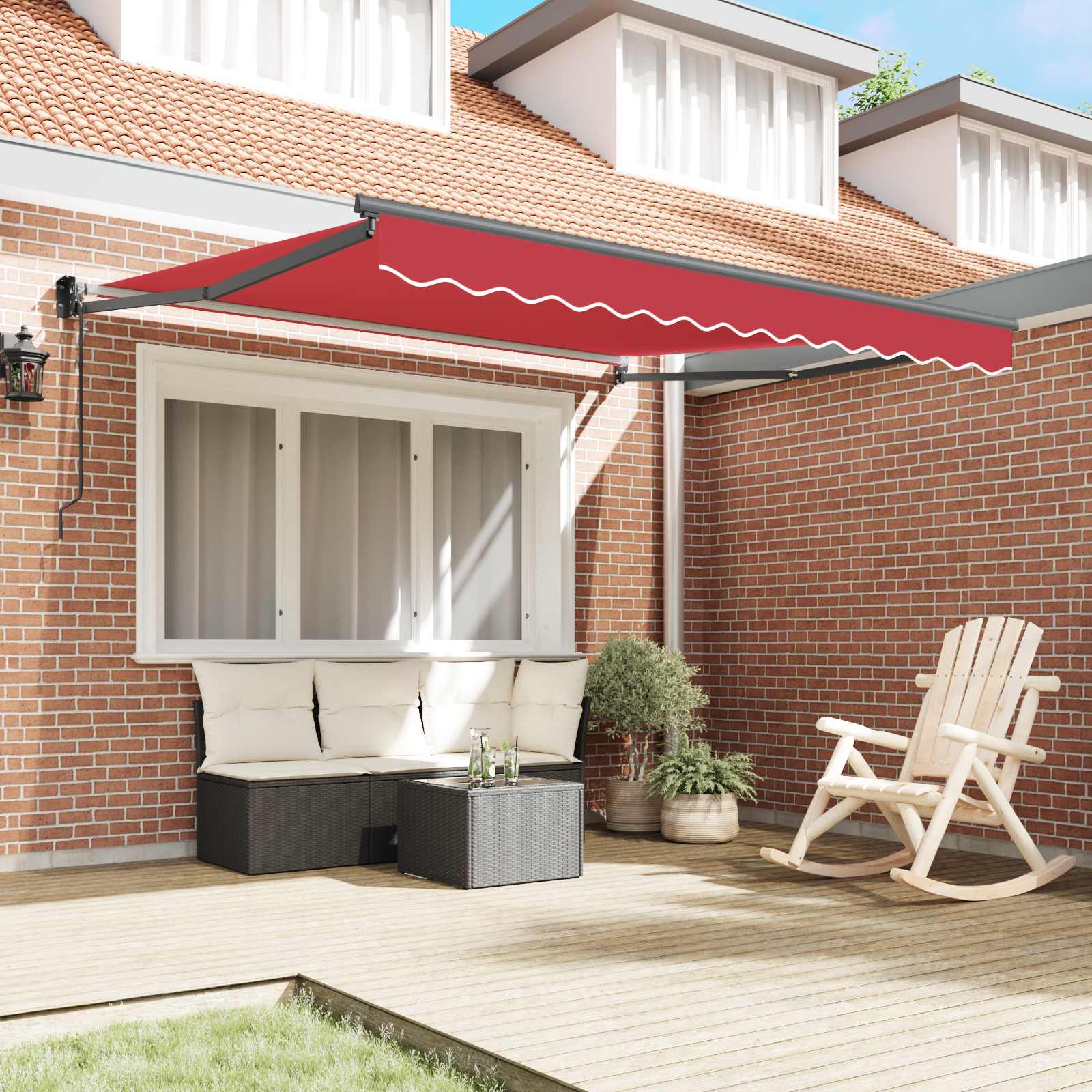 Einziehbare Markise Rot 350 x 250 cm Polyester und Aluminium