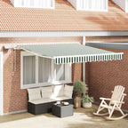 Einziehbare Markise Grün und Weiß 350 x 250 cm Stoff und Stahl