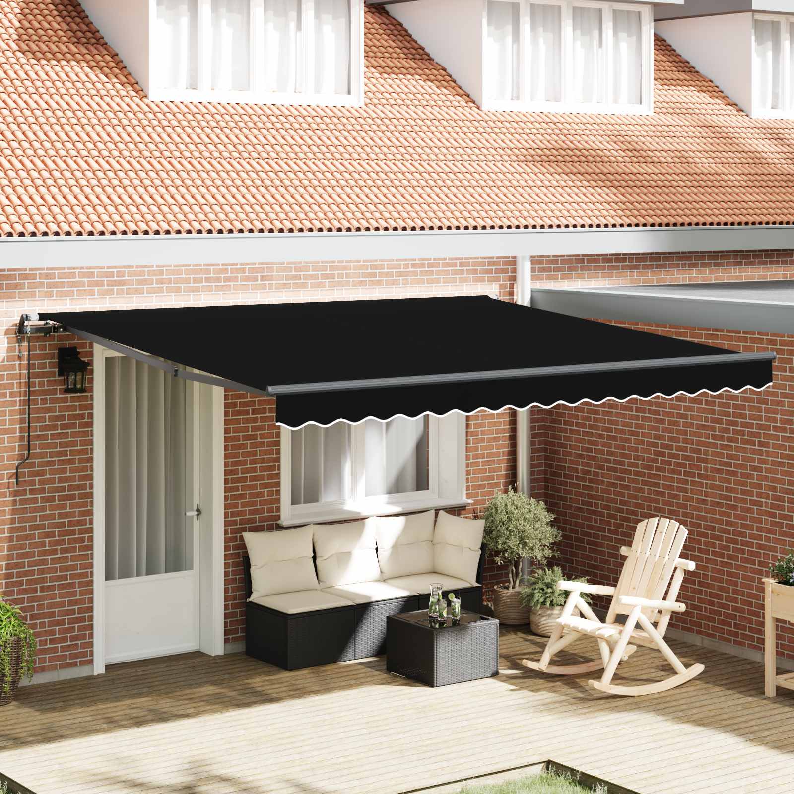 Einziehbare Markise Schwarz 400 x 300 cm Stoff und Aluminium