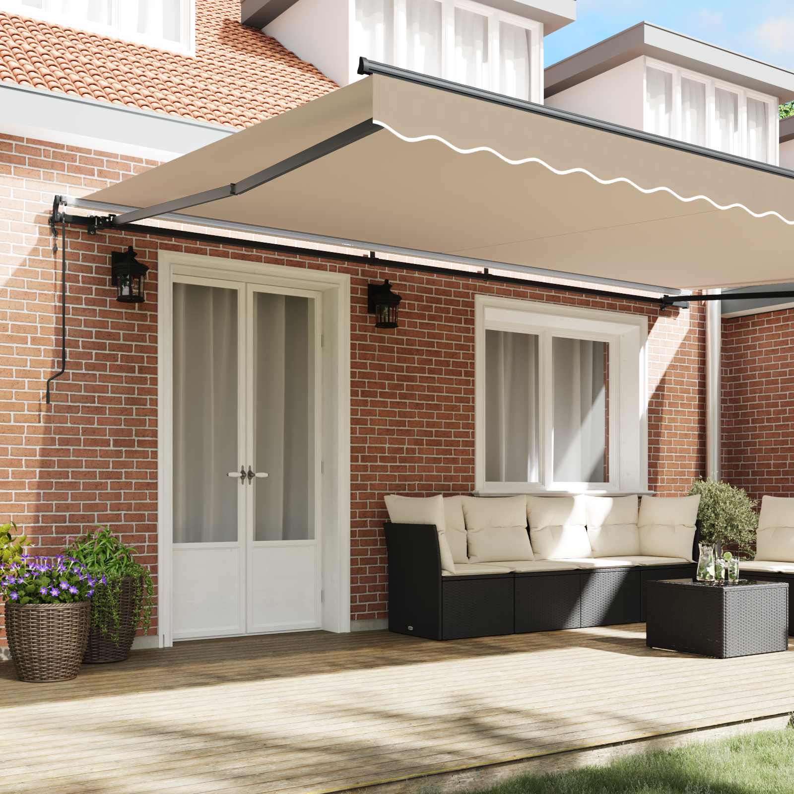 Einziehbare Markise Beige 500 x 350 cm Stoff und Aluminium