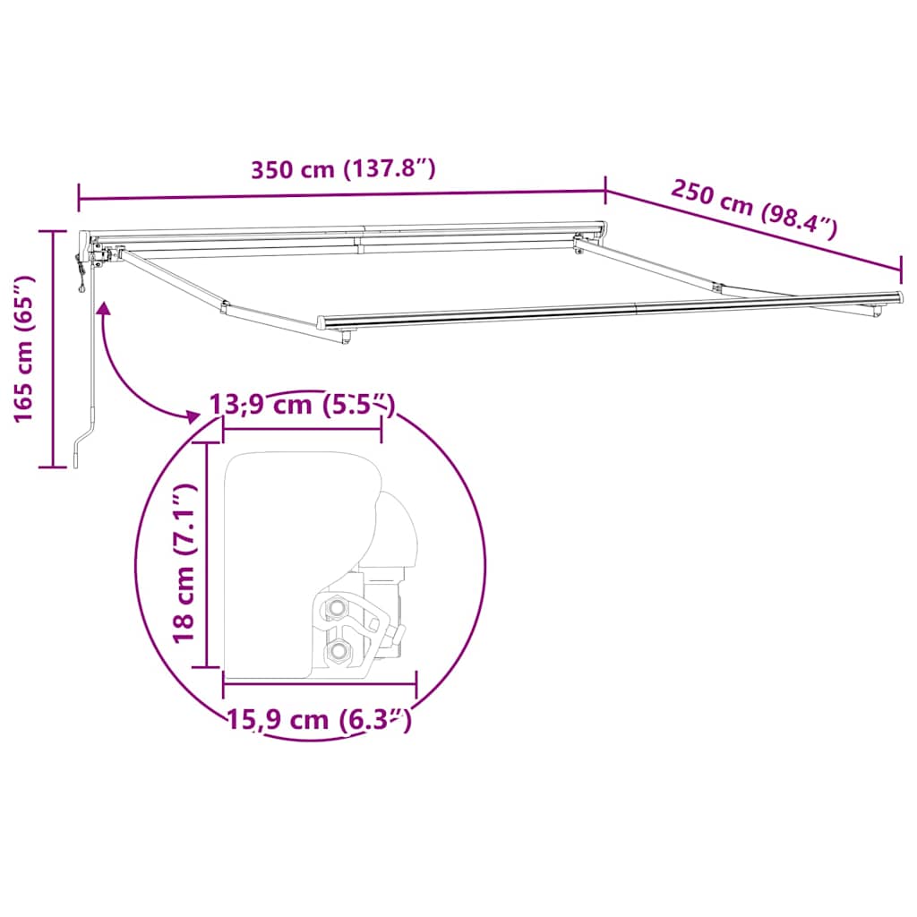 Markisenrahmen Verstellbar Anthrazit 3,5 x 2,5 m Stahl