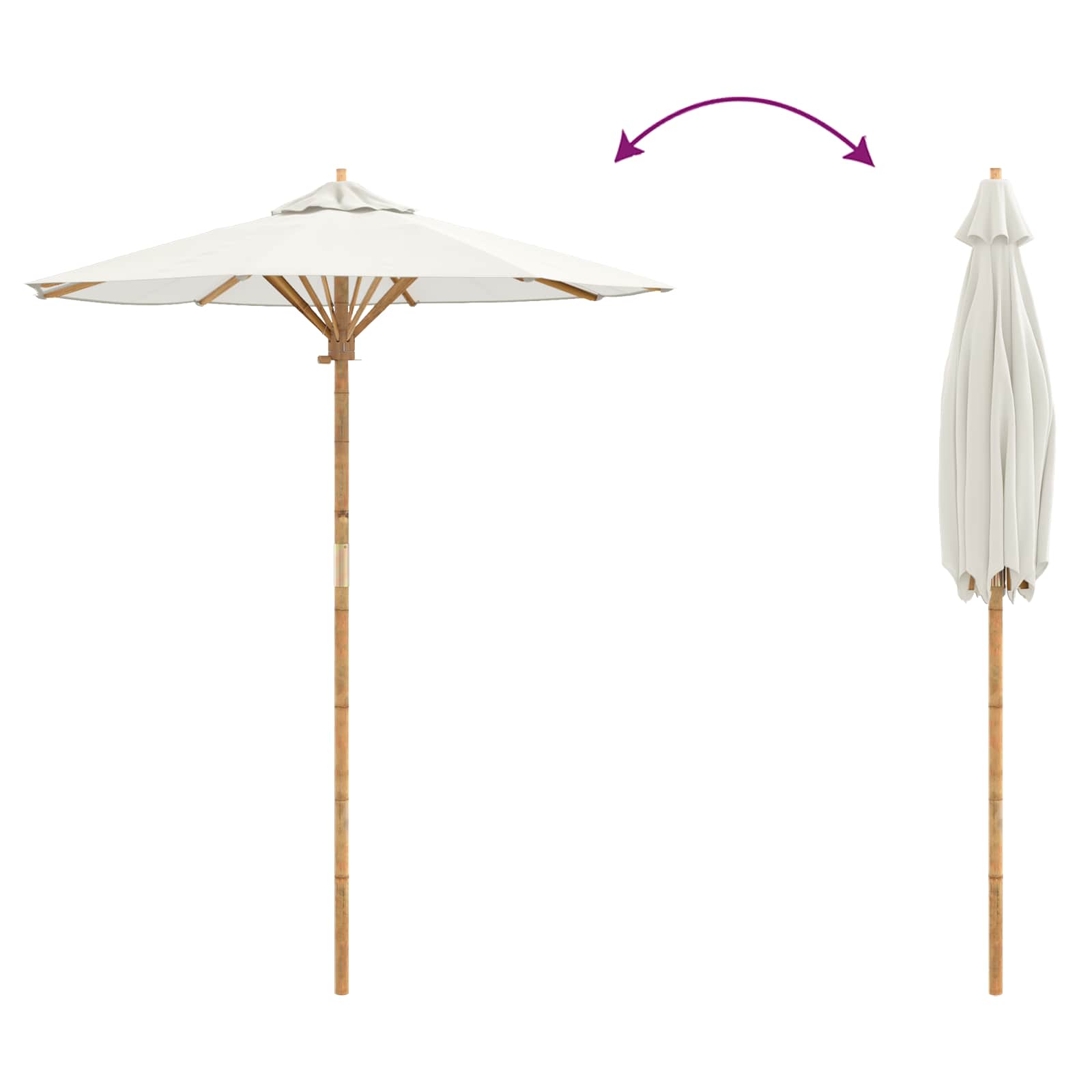 Garten-Sonnenschirm Cremeweiß Ø 180 x 230 cm Bambus