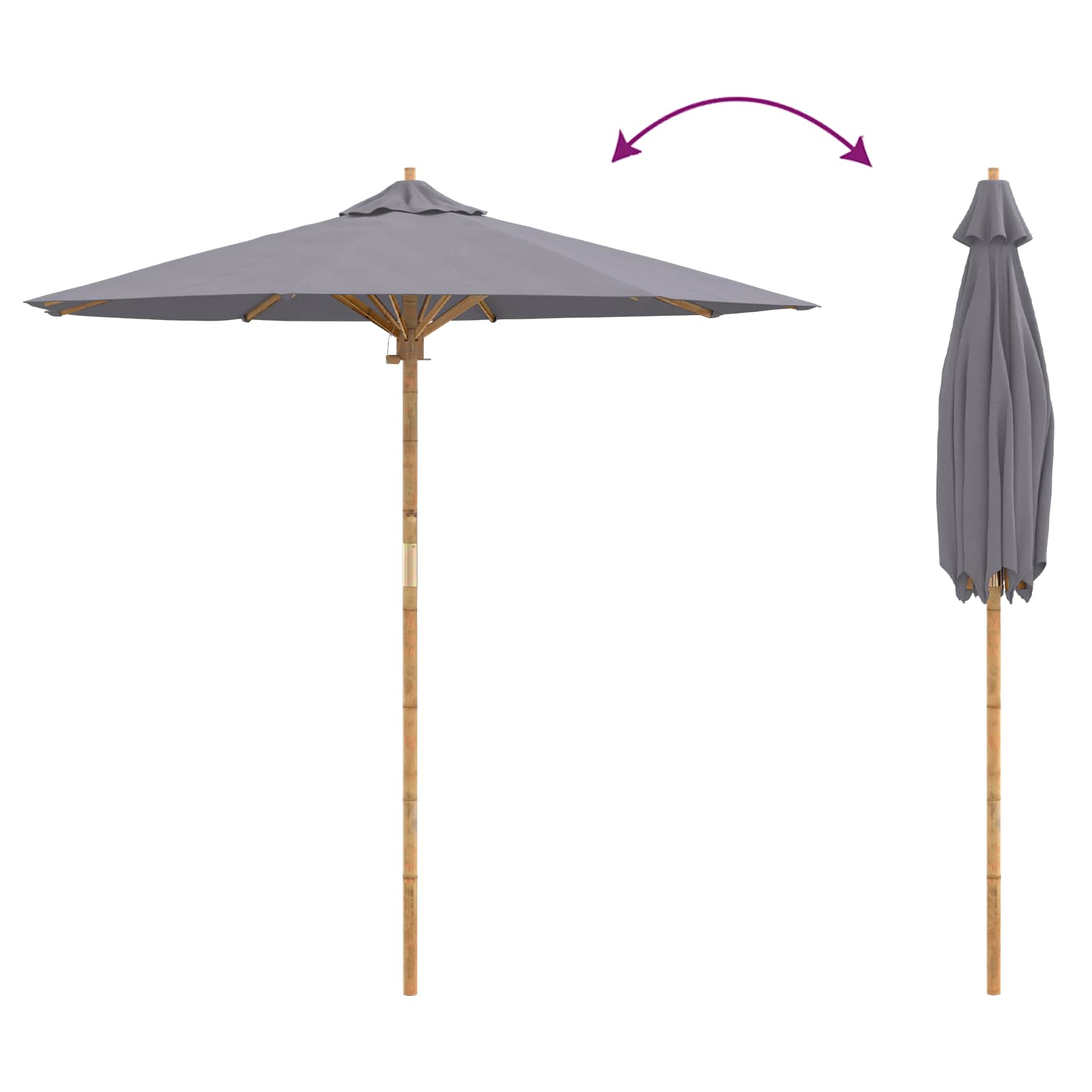 Garten-Sonnenschirm Dunkelgrau Ø 217 x 230 cm Bambus