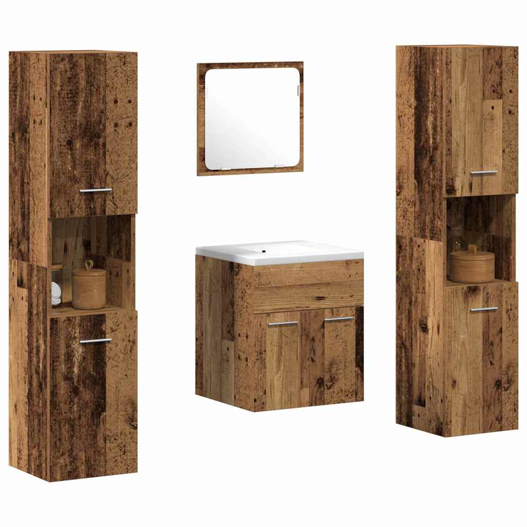Badezimmermöbel-Set Wandmontiert 4 pcs Altholz Holzwerkstoff