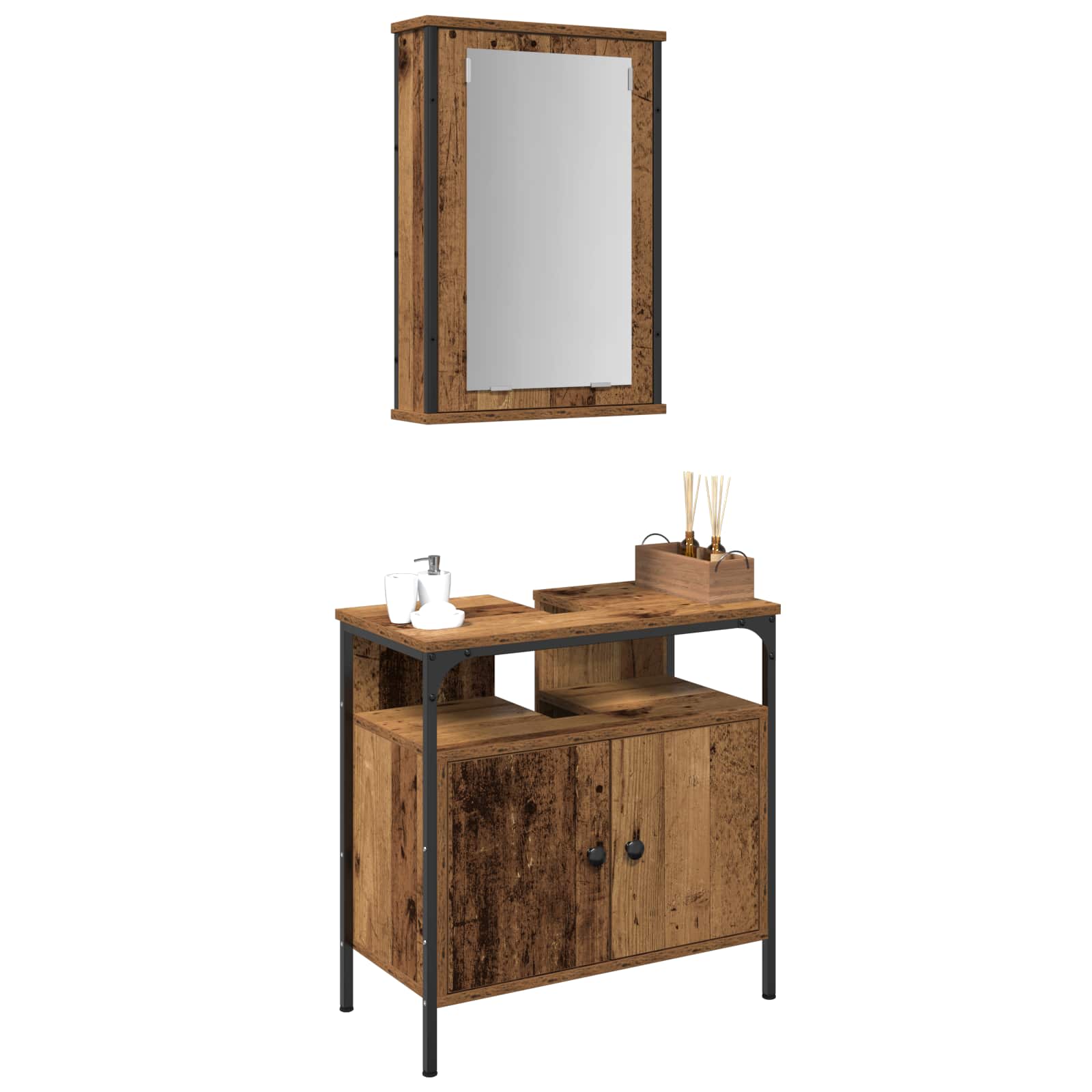 Badezimmermöbel-Set mit Regal mit Tür 2 pcs Braun Holzwerkstoff
