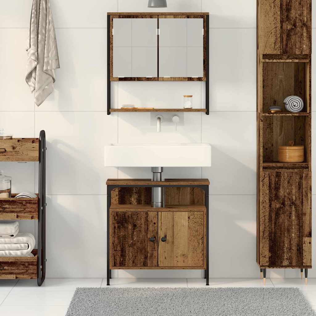 Badezimmermöbel-Set mit Regal mit Tür 2 pcs Braun Holzwerkstoff