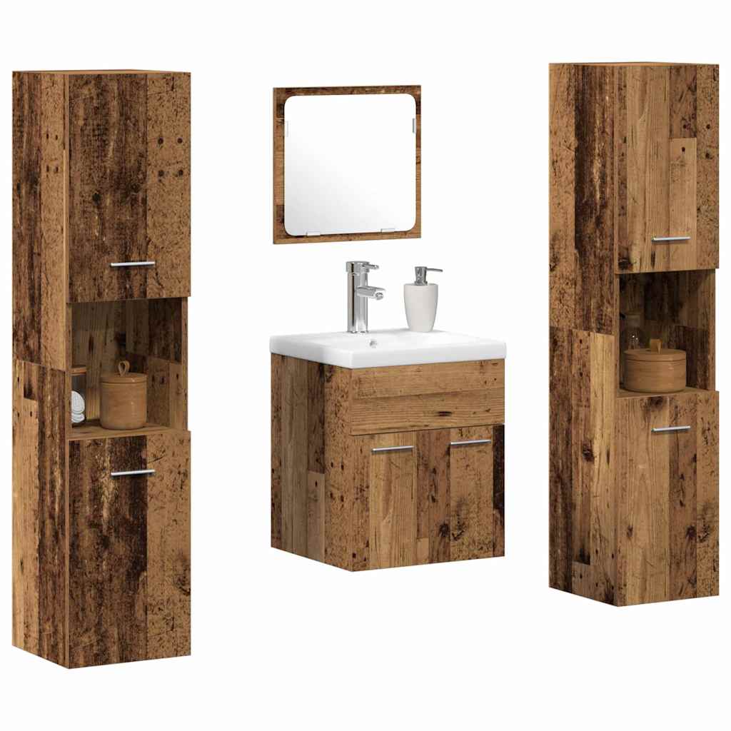 Badezimmermöbel-Set mit Regal 4 pcs Altholz Holzwerkstoff