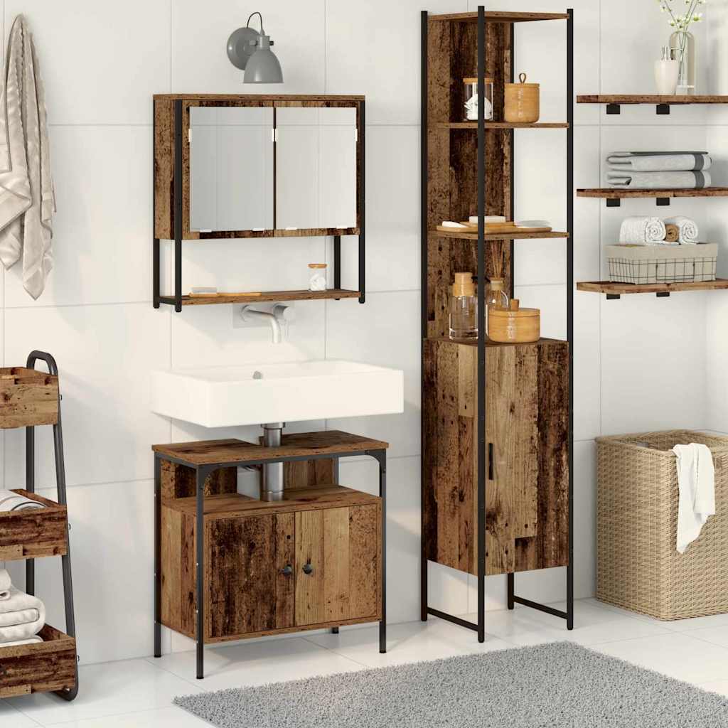 Badezimmermöbel-Set mit Regal 3 pcs Altholz Holzwerkstoff