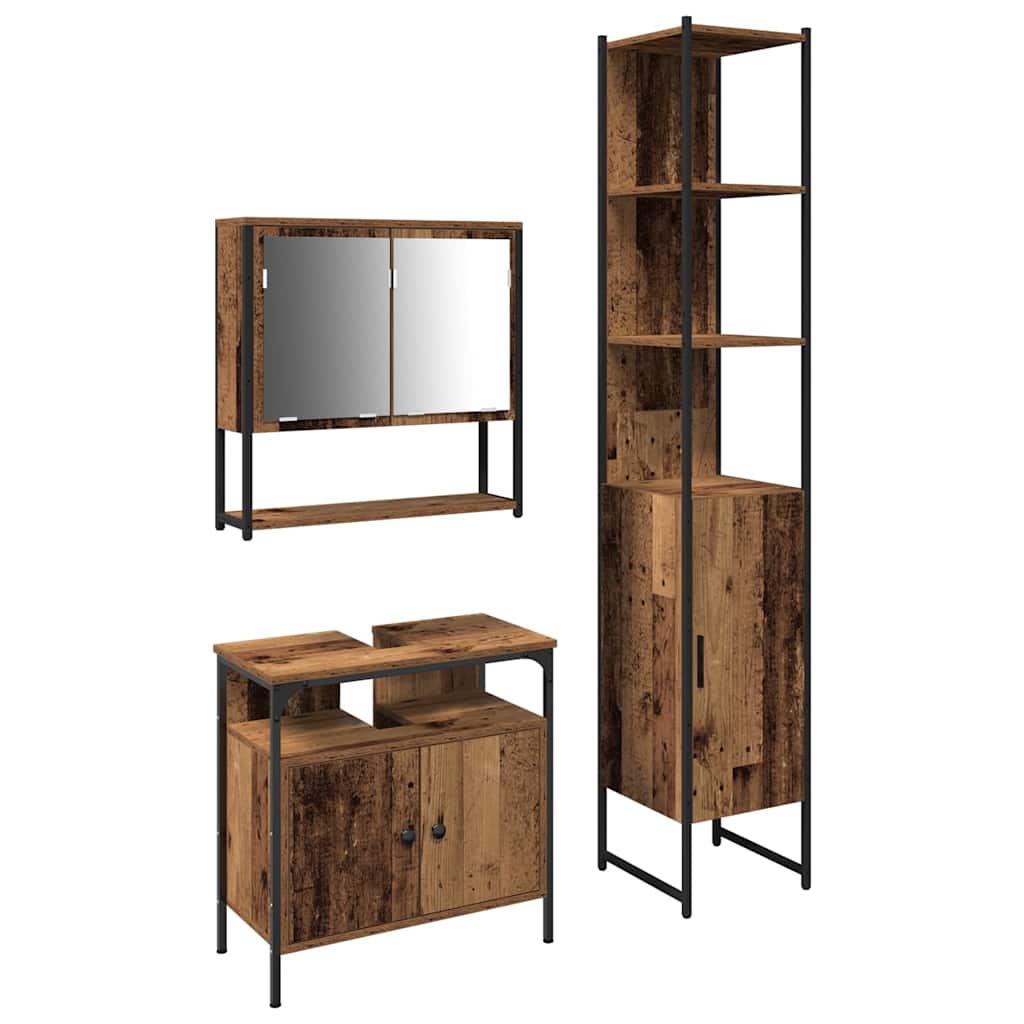 Badezimmermöbel-Set mit Regal 3 pcs Altholz Holzwerkstoff
