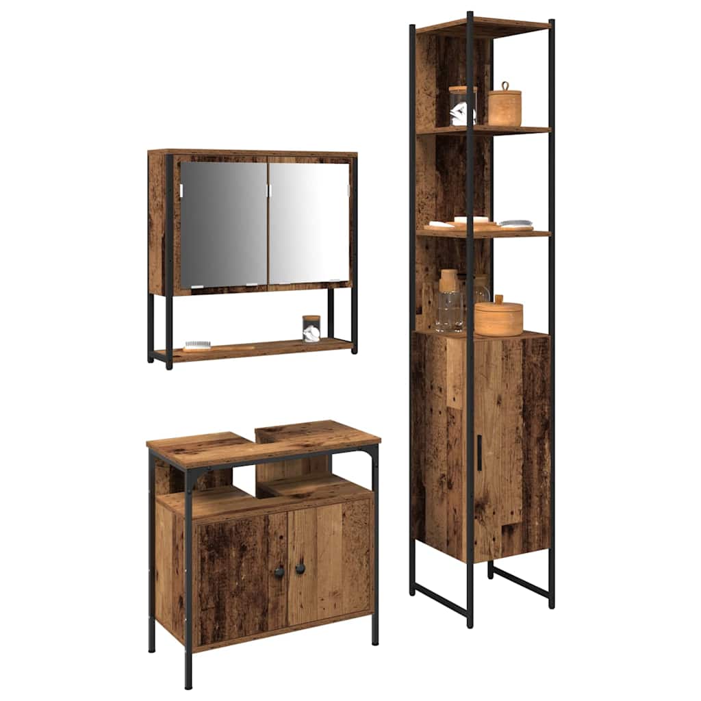 Badezimmermöbel-Set mit Regal 3 pcs Altholz Holzwerkstoff