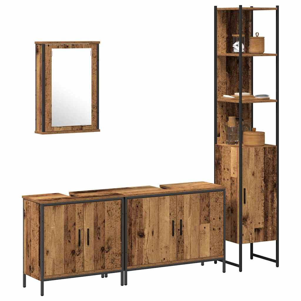 Badezimmermöbel-Set mit Regal mit Tür 4 pcs Braun Holzwerkstoff