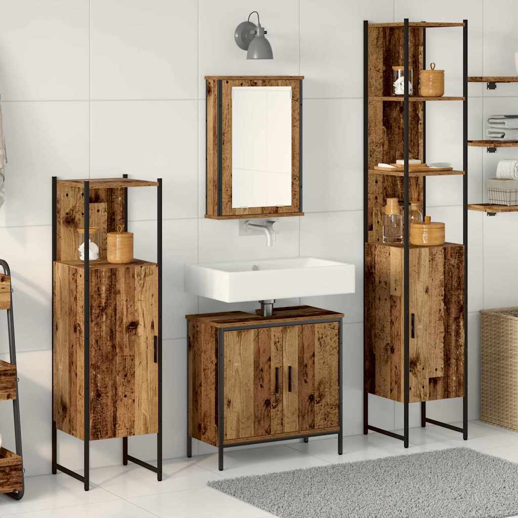 Badezimmermöbel-Set mit Regal mit Tür 4 pcs Braun Holzwerkstoff