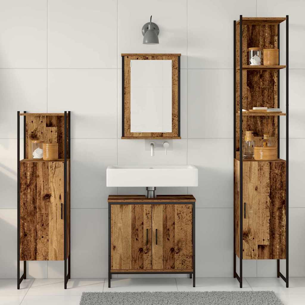 Badezimmermöbel-Set mit Regal mit Tür 4 pcs Braun Holzwerkstoff
