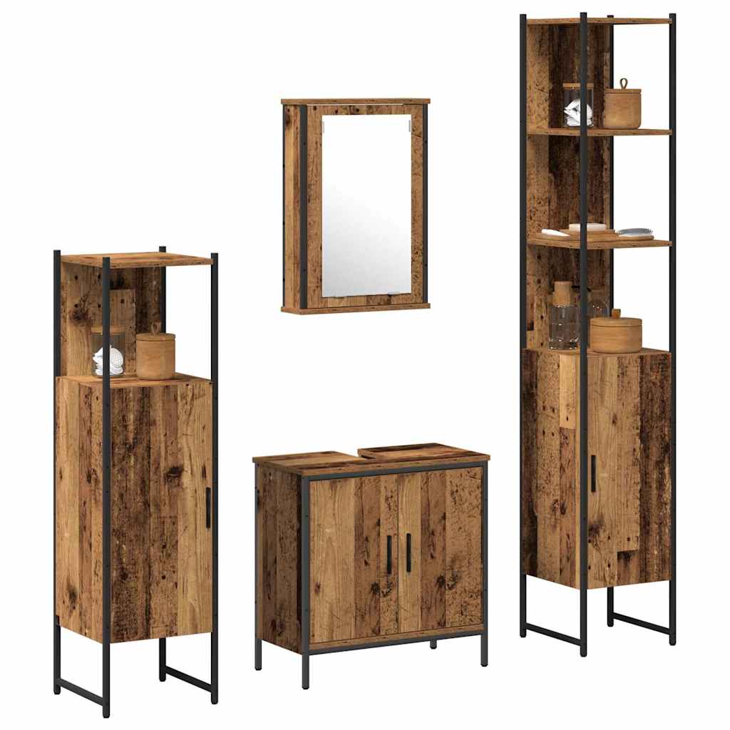 Badezimmermöbel-Set mit Regal mit Tür 4 pcs Braun Holzwerkstoff