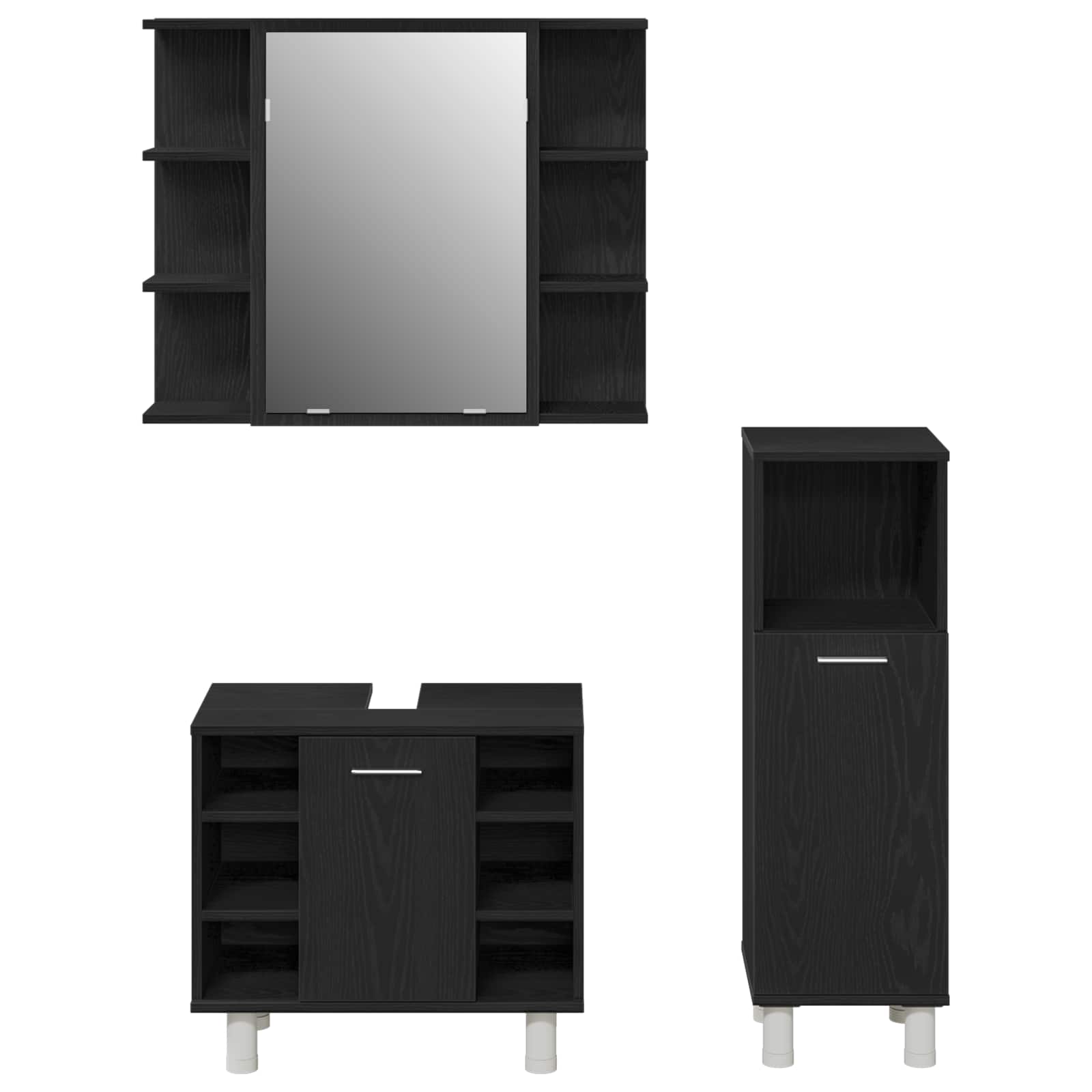 Badezimmermöbel-Set mit Regal 3 pcs Schwarz 30 x 30 x 99,5 cm