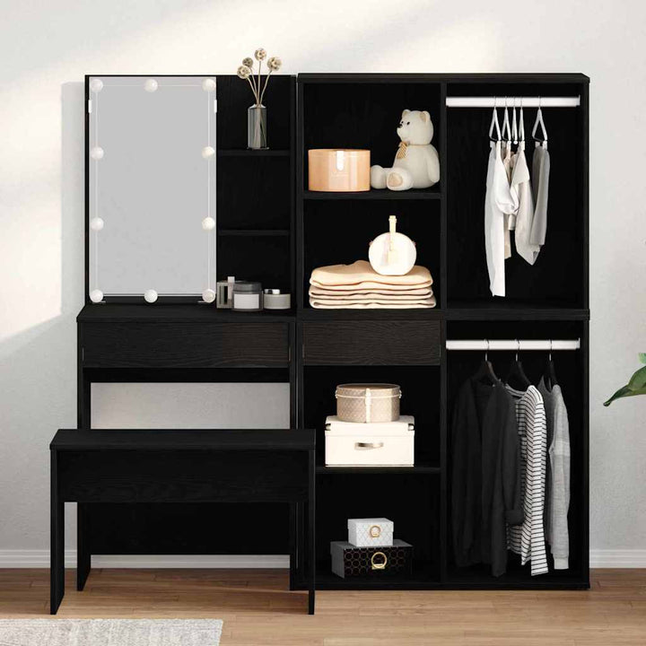 Schminktischset mit LED in Schwarz Eiche aus Holzwerkstoff