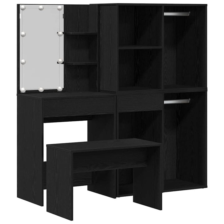 Schminktischset mit LED in Schwarz Eiche aus Holzwerkstoff