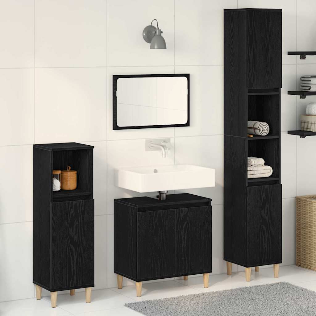 Badezimmermöbel-Set Wandmontiert 3 pcs Schwarz Eichen-Optik
