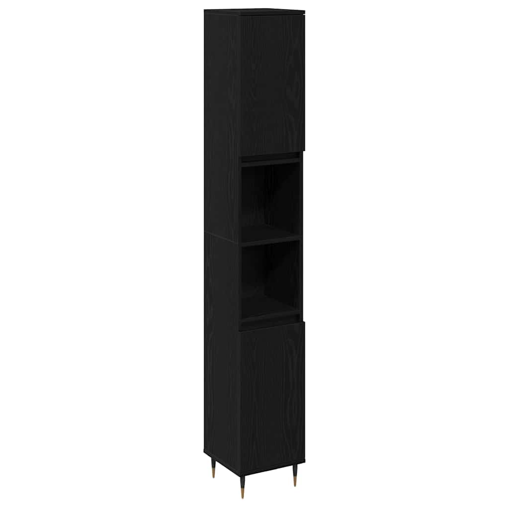 Badezimmermöbel-Set 3 pcs Schwarz Eichen-Optik 30 x 30 x 190 cm