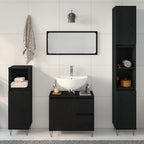 Badezimmermöbel-Set 3 pcs Schwarz Eichen-Optik 30 x 30 x 190 cm